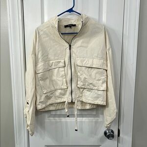 Cream Utility Jacket with Collared Neckline